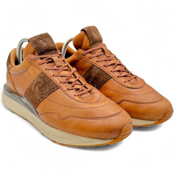 Polo Ralph Lauren Train 89 Tan Mens 9 Leather Sneaker Lace Up Trainers Retro 70s - Picture 2 of 10